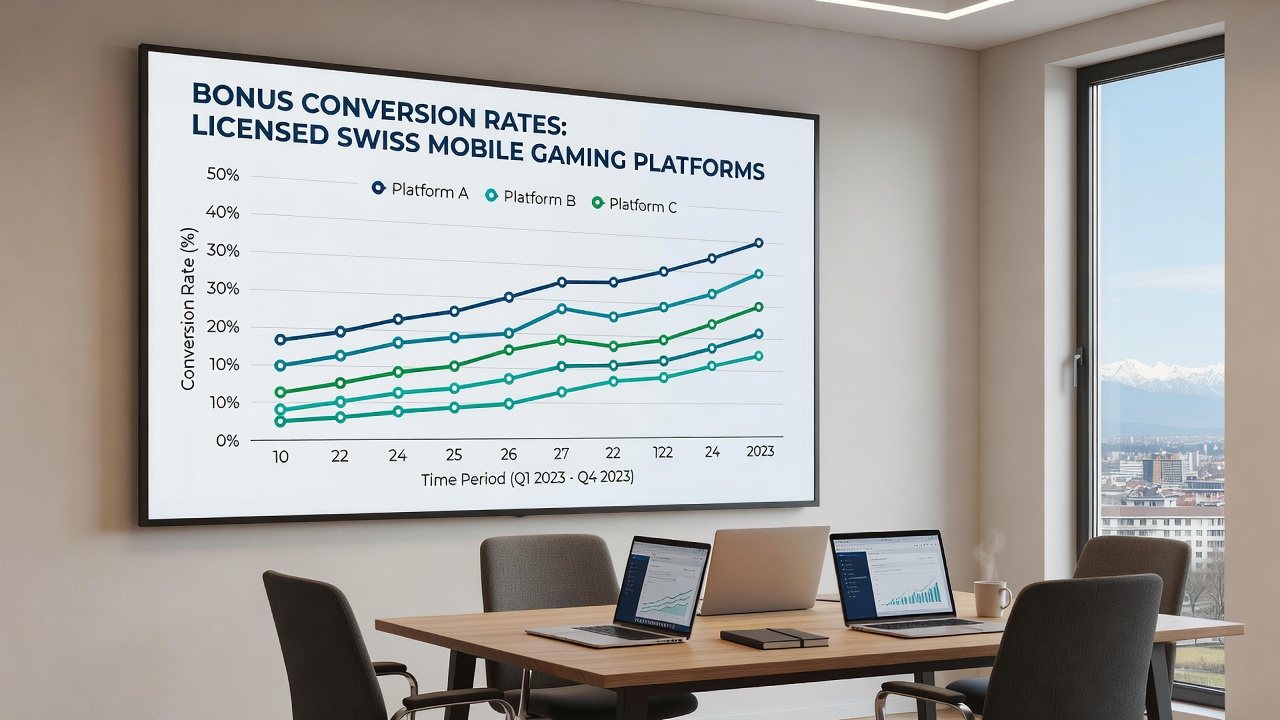 Detailed charts comparing bonus conversion percentages across different Swiss licensed mobile casino and sports betting platforms