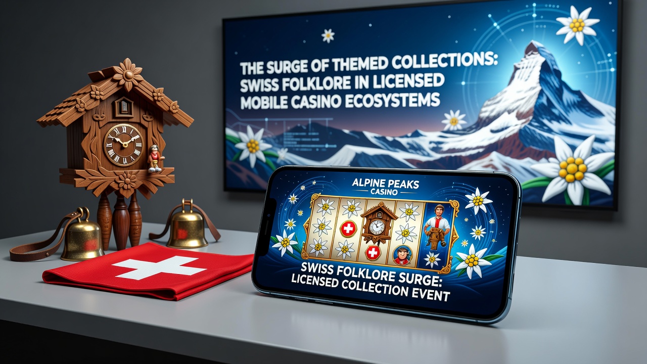 Mobile interface displaying Swiss folklore slot collection with alpine imagery and character-based bonus features